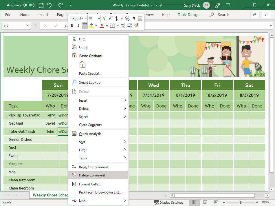 why cant i delete comment in excel for mac 2011